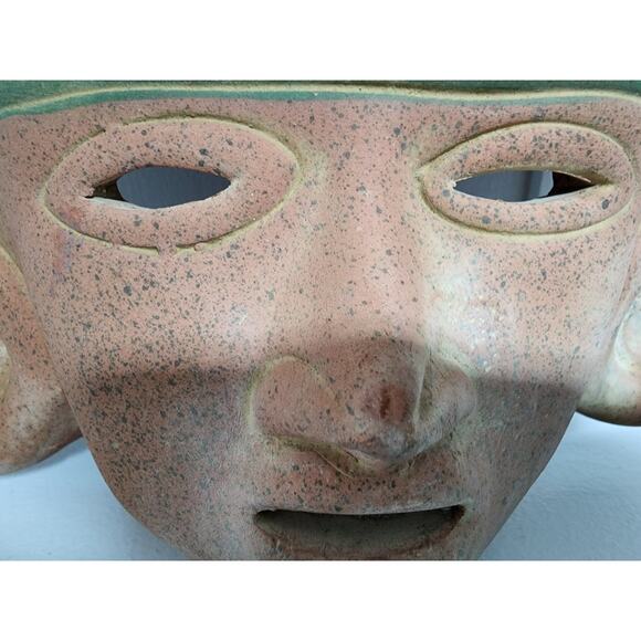 Vintage Terracotta Clay Mask Aztec Mayan Style Wall Art 12” Handcrafted Mexico - Picture 6 of 11